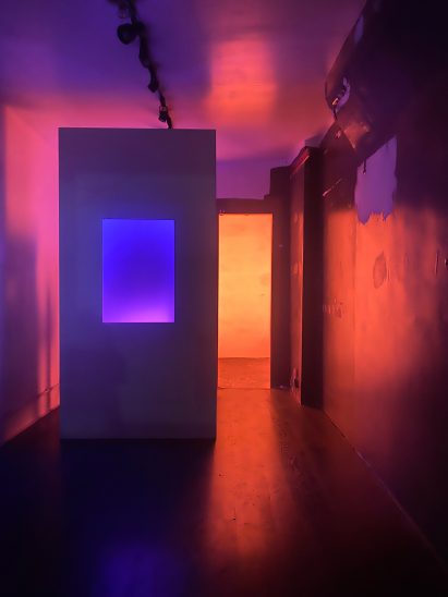 Red and pink lights installed in a shop