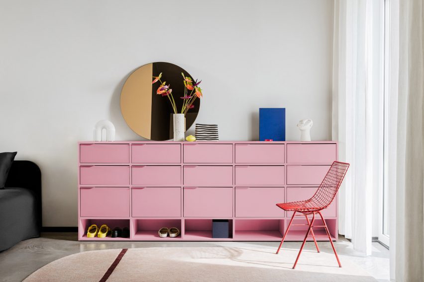 Pink shelving unit
