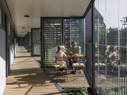 Balcony interior on Ørsted Gardens by Tegnestuen Lokal