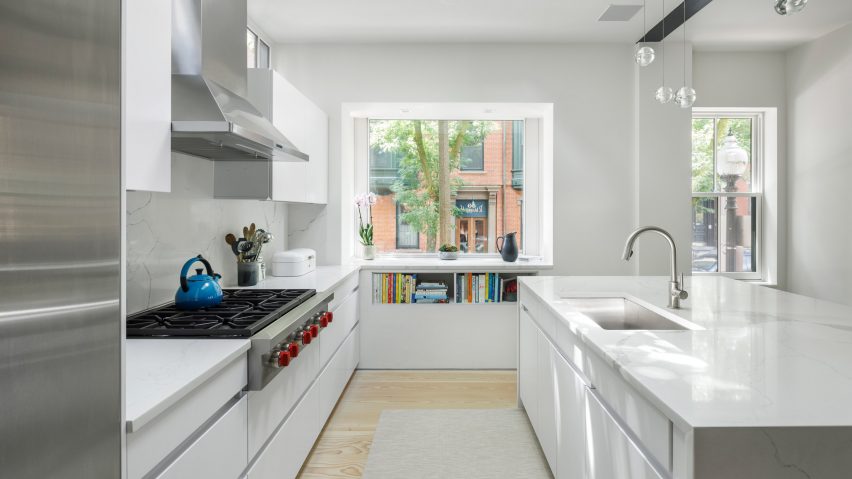 The kitchen at boston house was painted white