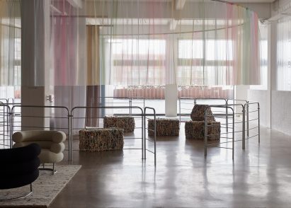 Colourful net curtains by Peter Saville