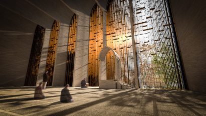 Interior render of the prayer room at New Preston Mosque