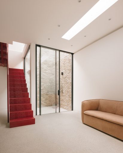 Red metal staircase