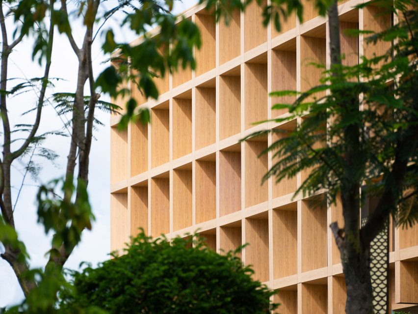 Gridden timber facade
