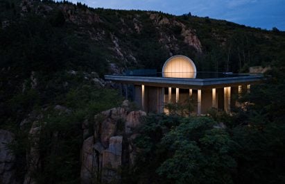 A half moon window tops a chapel at The Hometown Moon