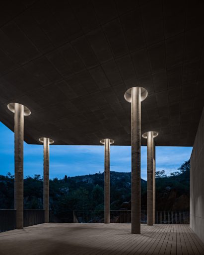 a canopy is supported by large columns at The Hometown Moon