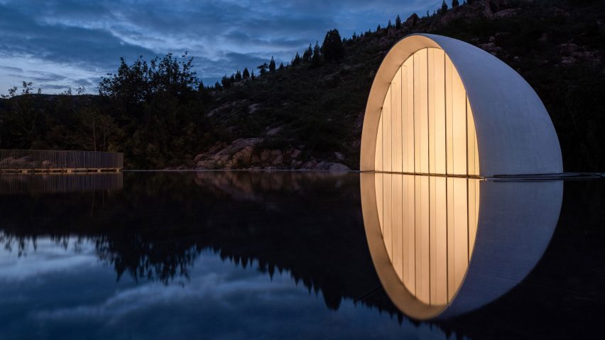 Illuminated moon wedding chapel