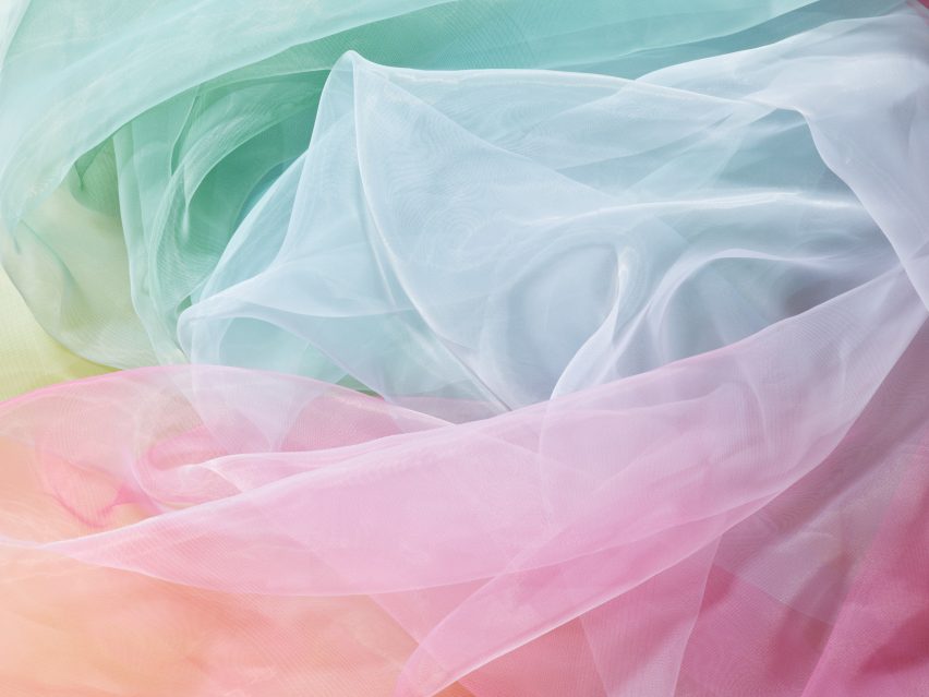 Multicoloured curtains by Peter Saville