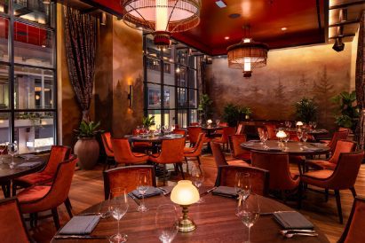 Russet-coloured dining area