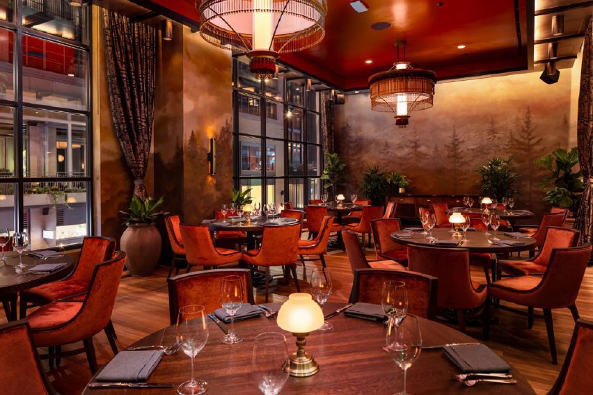 Russet-coloured dining area
