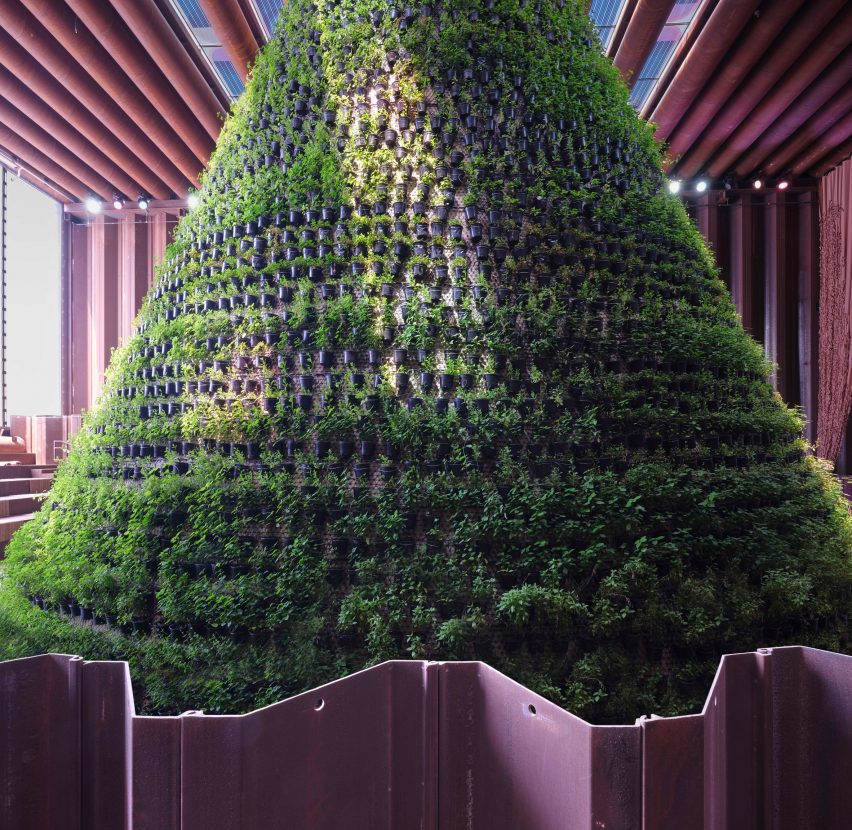 Coloured solar panel skylights allow tinted light to fall into the Dutch Biotope pavilion