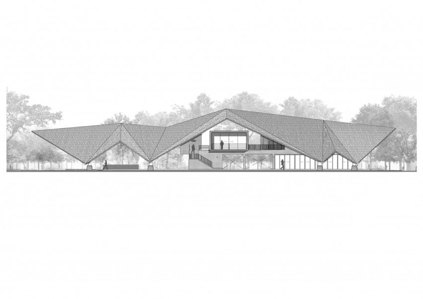 elevation drawing of PANNAR Sufficiency Economic and Agriculture Learning Centre by Vin Varavarn Architects