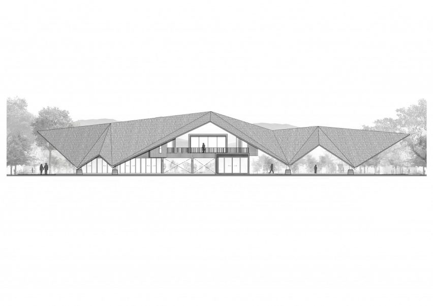 elevation drawing of PANNAR Sufficiency Economic and Agriculture Learning Centre by Vin Varavarn Architects
