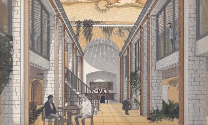 An illustration of a bar in a church