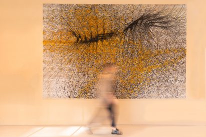 A photograph of a rug on the wall