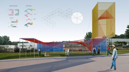 A visualisation of Sugar Creek Arts Event Lawn by Summer Design-Build Students