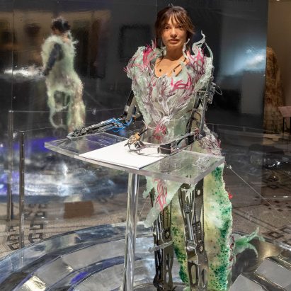 Aida robot wearing a dress by Aurorboros