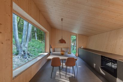 Wooden planks inside cabin on stilts