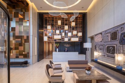 Interior view of the lobby at Brooklyn Point
