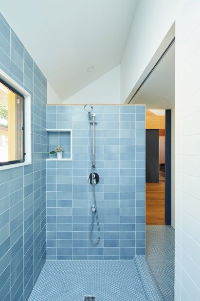 Pale blue bathroom tiles