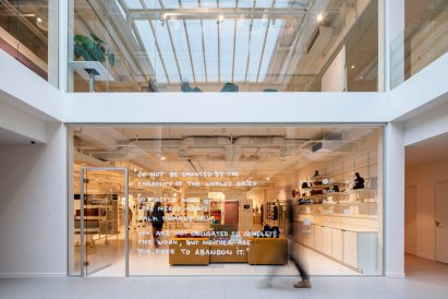 Shopfront for Window of Textile Opportunity showroom by Byborre