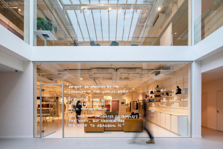 Shopfront for Window of Textile Opportunity showroom by Byborre