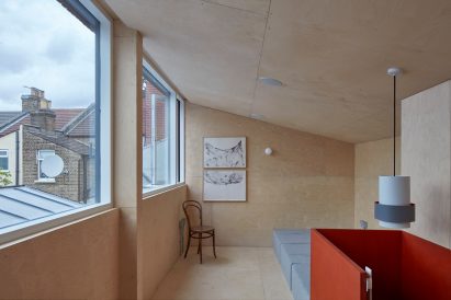 Timber-lined interior of Walthamstow house