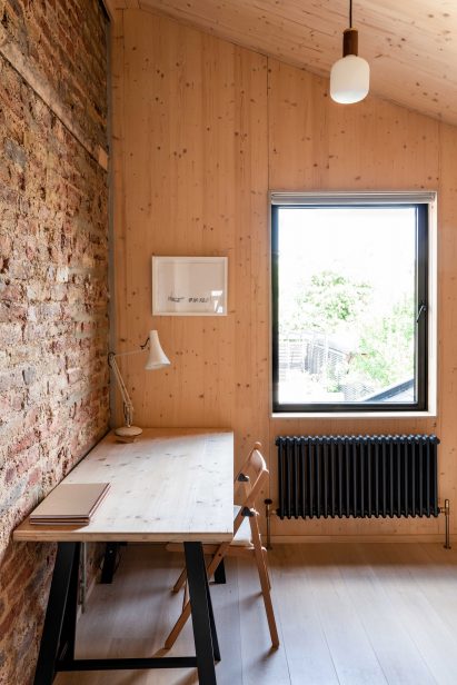 Wood and brick-lined study