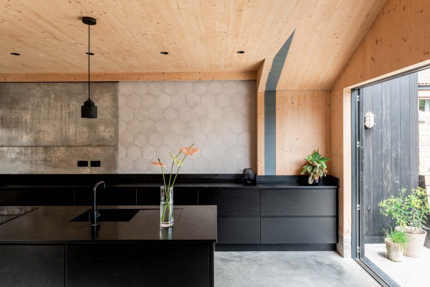 Kitchen with black cabinets