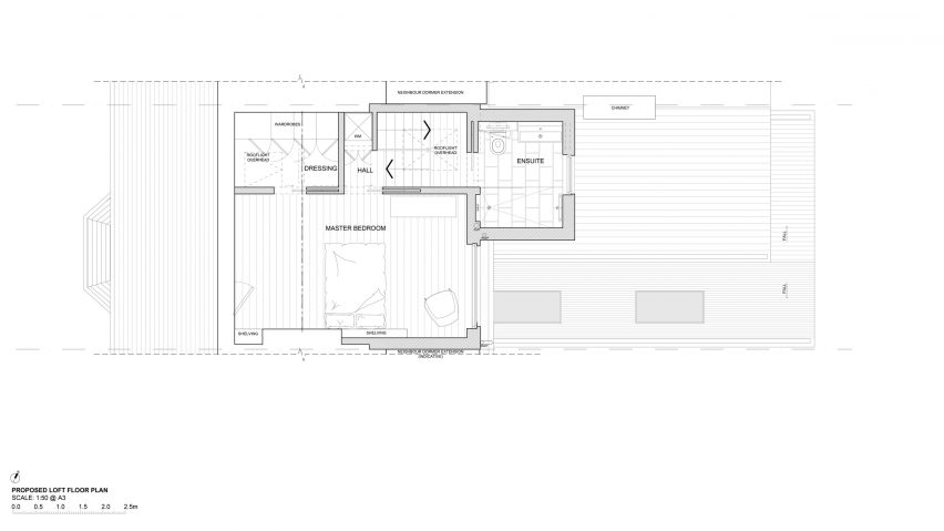 Loft floor plan of Copeland Road house extension by Gresford Architects