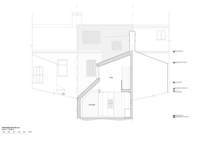 Section of Copeland Road house extension by Gresford Architects