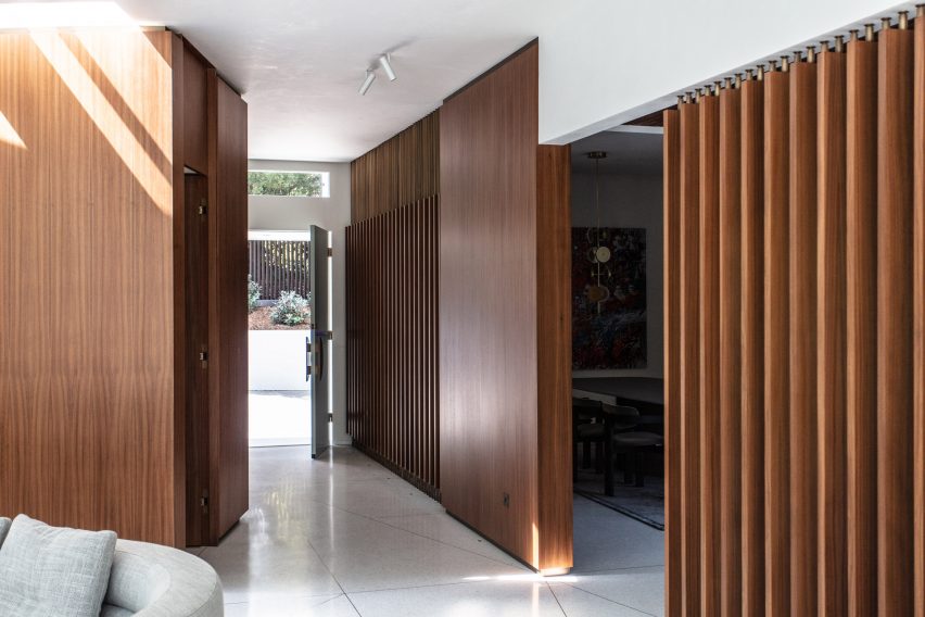 Wood-lined hallway