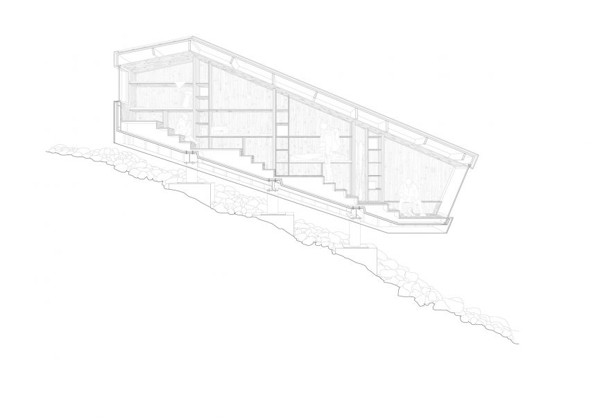 Section drawing of Bivouac Fanton by Demogo