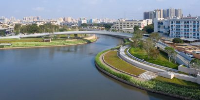 View of bridges and pathways at Haoxiang Lake Park