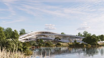 A visualisation of a silver building by Enscape