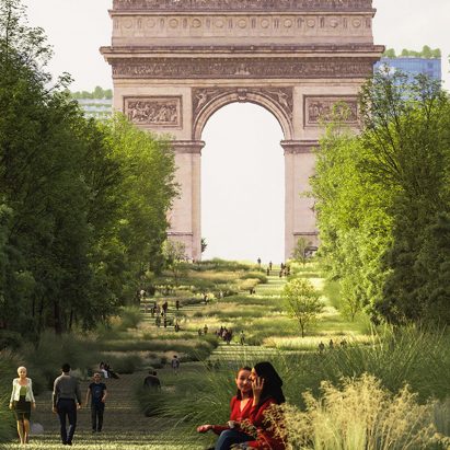 Tree-covered Arc de Triomphe from Es Devlin manifesto