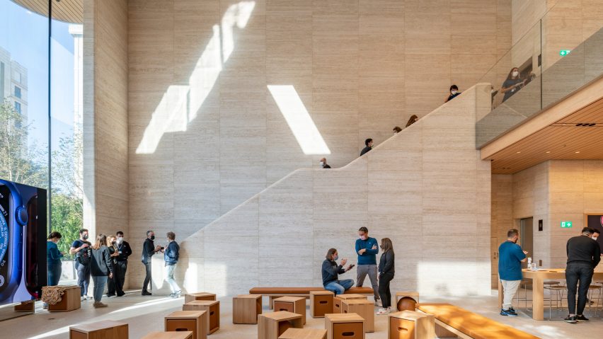 The Apple store has a double height space