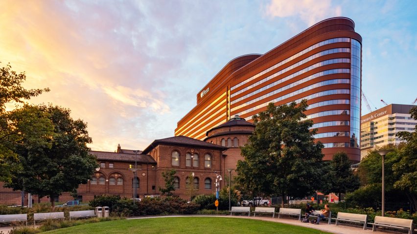 View of the hospital from a park