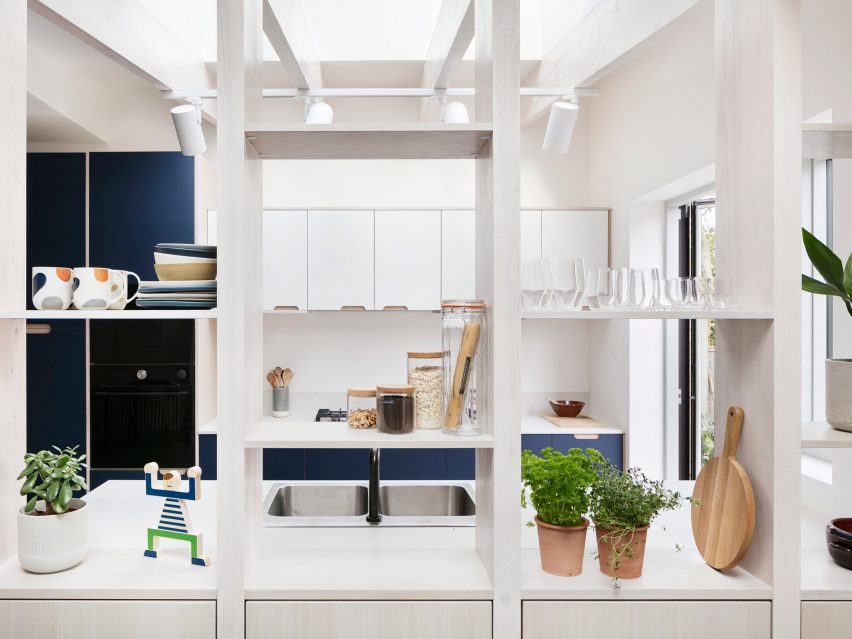 Open wood shelving