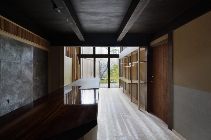 First floor plan at Hishiya restaurant and guesthouse by Fumihiko Sano Studio in Kyoto
