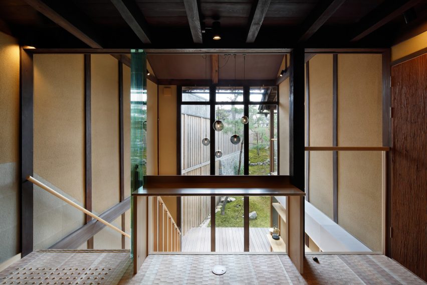 First floor plan at Hishiya restaurant and guesthouse by Fumihiko Sano Studio in Kyoto