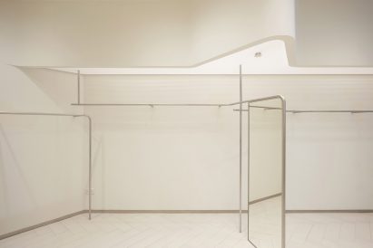 Steel clothes rails at Ginlee Studio store
