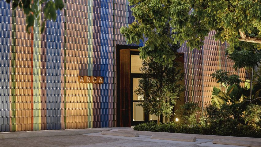 Grupo Arca showroom in Miami features stripy tiled facade