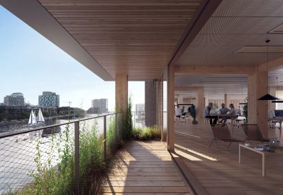 Interior render of a balcony at Marmormolen