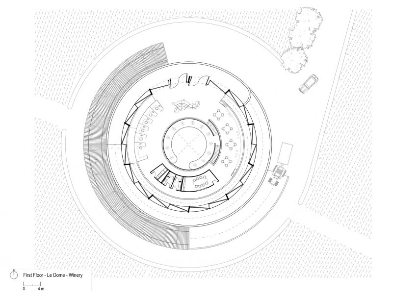 First floor plan of Le Dôme winery by Foster + Partners