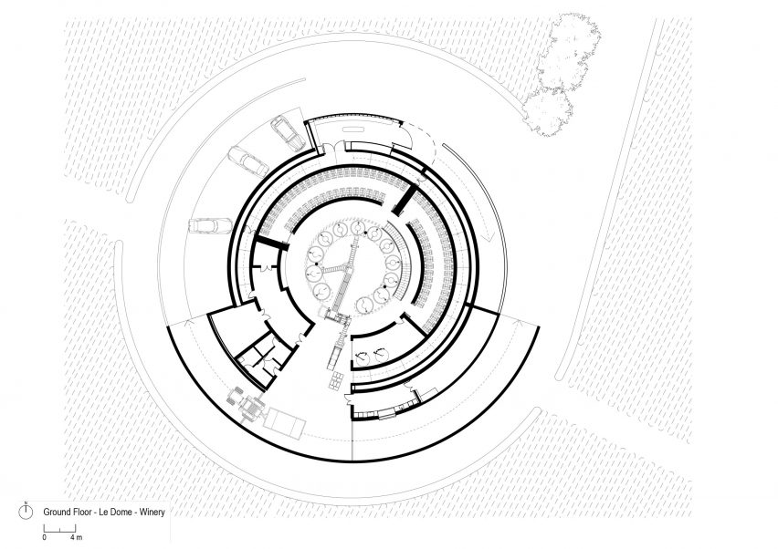 Ground floor plan of Le Dôme winery by Foster + Partners