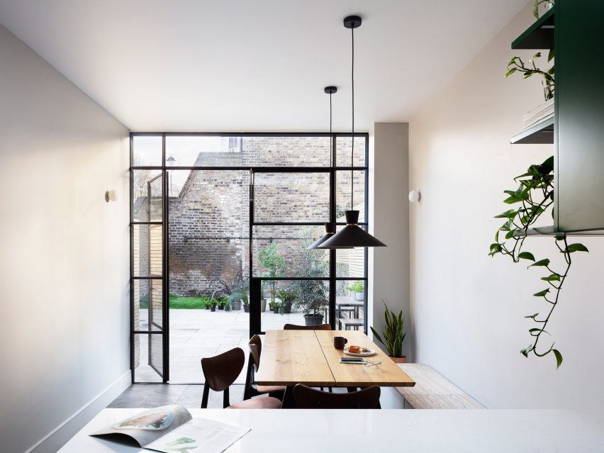 White-walled dining room
