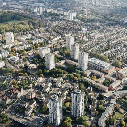 Aerial view of London housing