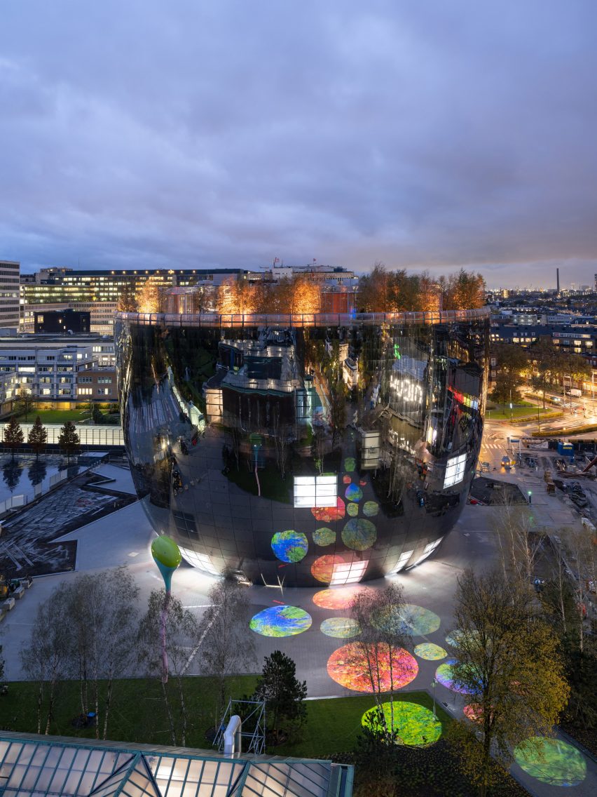 Night view of Depot Boijmans Van Beuningen by MVRDV