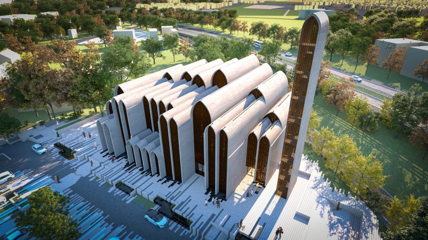 The mosque has a cascading design